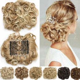 Synthetic Wigs Hair Accessories S-noilite Synthetic LARGE Comb Clip In Curly Hair Chignon Hair Pieces Women Updo Cover Hairpiece Hair Bun 240328 240327
