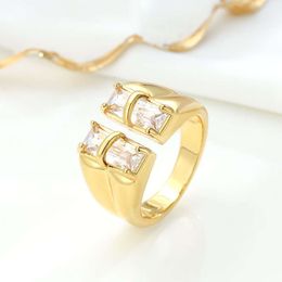 Micro Inlaid Square Diamond Open Ring - Japan and Korean Style