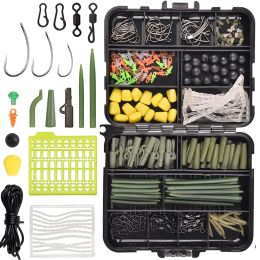 Boxes 259Pcs Carp Fishing Tackle Box Carp Hooks Safety Clips Rolling Swivels Anti Tangle Sleeves Hook Stop Beads Boilie Bait Screw