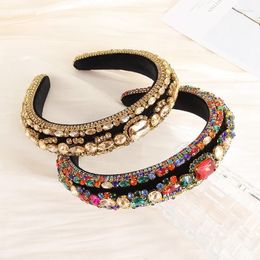 Hair Clips Baroque Style Shiny Gemstone Sponge Wide-Brimmed Headband Light Luxury Fashion Trend Wedding Banquet Party Accessories