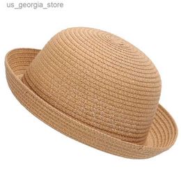 Wide Brim Hats Bucket Hats Two Design Children Str Paper Sun Hat Cute Ears 2-5 Year Old Boys and Girls Summer Regular Beach Hat Brown Khaki Ivory Orange Yellow Y240319