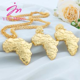 Necklace Earrings Set African Map Shape Jewelry For Women Brazilian Dubai Italian Gold Plated Drop Wedding Party Banquet