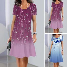 Casual Dresses Women Printed Summer Dress Floral Print A-line Midi For Short Sleeve O Neck Knee Length Soft Breathable