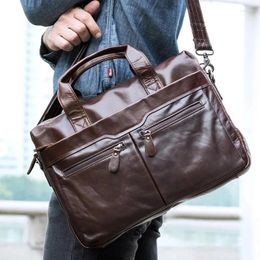 Briefcases 's Genuine 14 Laptop Leather S For Document Messenger Bag Men Business Briefcase