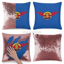 Pillow Case Ddr Flames Crest ( Tri Color ) Sequin Pillowcase Creative Decoration Covers For Party Cafe Home Sofa Gdr Nva Coat Of Empl