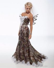 New Sexy Camo Mermaid Wedding Dresses Satin Appliques Lace Camouflage Bridal Party Gowns Custom Made Wedding Reception Dresses6433617