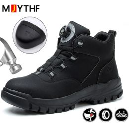 Boots 2024 Rotating Buttons Safety Shoes Men Waterproof Work Boots Men Antismash Antipuncture Protective Shoes Steel Toe Boot Winter