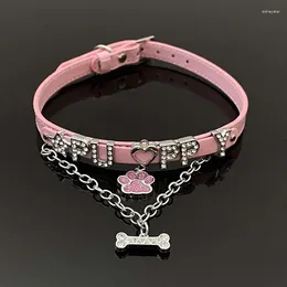 Choker Luxury Crystal Rhinestone Letters Puppy Collar Sexy Bone Pendant Chocker Necklace Cosplay Jewellery Accessory Gift