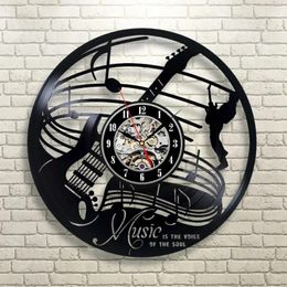 Wall Clocks Reloj Saat Guitar Music Instrument Art Gift Circle Clock Home Decor Interior Design Childrens Room Living Bedroom