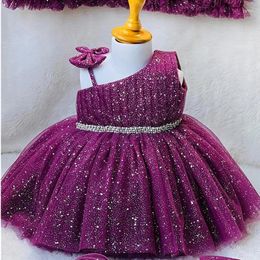 Girl Dresses 2024 Luxurious Child Birthday Party Dress Sparkly Wedding Big Bow Flower Cute Baby First Gown