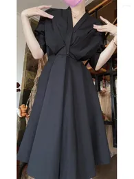 Party Dresses French High-class Black Shirt Dress For Women In Summer 2024 Hepburn Style Waist Closing Temperament Little