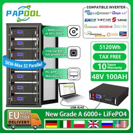 LiFePO4 48V 100Ah Battery Pack 16S BMS Grade A 6000+ Cycles 51.2V 50Ah 120Ah 150Ah 200Ah 230Ah 300Ah Lithium Battery EU TAX FREE
