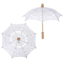 Umbrellas 2 Pcs Prop Umbrella Wedding Scene Decor Ornament For Bride Lace Parasol Wood Handle White Elegant Craft