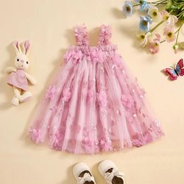 Girl Dresses Infant Toddler Baby Summer Sleeveless 3D Flower Lace Dress 1Piece Embroidery Printing Tulle Princess Sundress