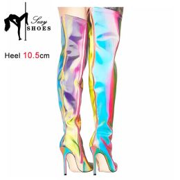 Boots Europe And America Night Club Party Boots For Women Pointed Toe Shoes Side Zip Ladies High Heels Mirror Face Over The Knee Boots