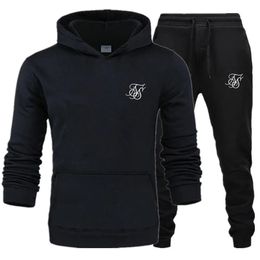 sik silk Men Brand Sets Fashion Autumn Spring Sporting Suit Sweatshirt Sweatpants Mens Clothing 2 Pieces Slim Tracksuit 240312