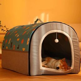 Warm Winter Cat Dog Bed Mat Deep Sleep Tent Cozy Geometric House Nest Removable Washable for Medium Large Dogs Pet Supplies y240304