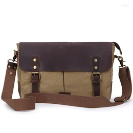 Bag Men's Casual Vintage Canvas Cowhide Genuine Leather Rucksack Messenger School Crossbody Shoulder Briefcase Tote Handbag