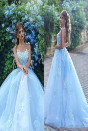 Sexy See Through Back Prom Dresses with Lace Applique Sheer Neck Pageant Party Evening Gowns A Line Cheap Bride Dress2019109