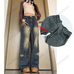 Women's Jeans Straight Leg Pants Dilapidated Invisible Open Crotch Outdoor Sex High Waisted Loose Mopping The Floor Trousers