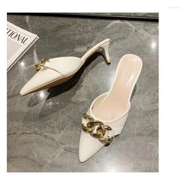 Slippers Women Summer Flip Flops Chain Pointed Toe Sandals Shoes Woman Casual Slides Mules Babouche Mujer Sexy High Heels