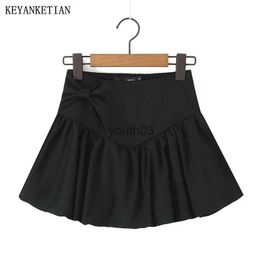 Skirts Skorts KEYANKETIAN 2024 New Launch Womens Bow Decoration Elastic Waist Skirt Y2K Hot sweet Tiered Ruffles Black Mini Sarong Skirt 240319