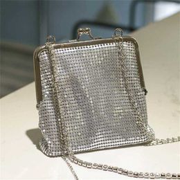 Hip Shoulder Bags Fashion Designer Handbags Sequin Metal Womens Tote Bag Diamond Chain Dinner Bag Evening Dress 240311