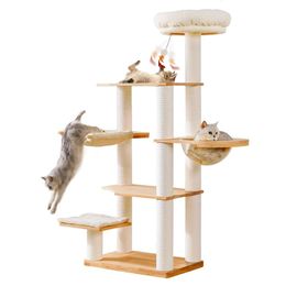 MASHOOPS Wood Indoor Scratching Posts&hammocks,modern Tower for Large Cats Soft Bed Mat, Wooden Tree Cat Furniture with Capsule&cat Ball Toy