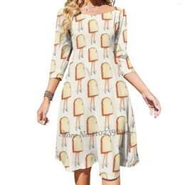 Casual Dresses Sandwich Pin-Up Square Neck Dress Plus Size Elegant Women Waist Tight Food Baloney Up Retro Vintage Gilleran