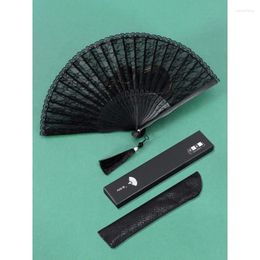 Decorative Figurines Spanish Victorian Hand Fan For Wedding Party Favour Fancy Dress Exquisite Double Layer Lace Japanese Folding (Black)