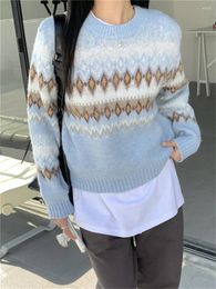 Women's Sweaters Alien Kitty Blue Soft Women Chic Knitted Gentle Florals Casual 2024 Winter Thicken Warm Office Lady Pullovers