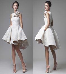 2020 New Lace Wedding Dress Krikor Jabotian Jewel Sleeveless High Low Wedding Dresses Short ALine Beach Bridal Gowns With Flower 8864519