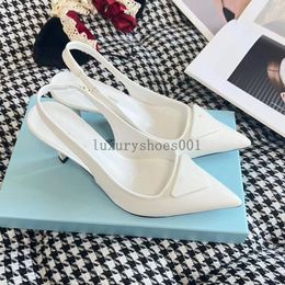 Summer sandal women high heels Brushed leather slingback pumps patent leather sling back shoes pointed toe dress party wedding luxury designer size35-40 3.7 05