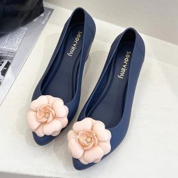 Pumps Brand Camellia Flower jelly pumps women pointed toe wedges waterproof high heels shoes woman floral jelly tacones mujer