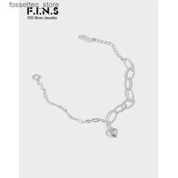 Charm Bracelets F.I.N.S Minimalist Heart Authentic 925 Sterling Silver Korean Design Asymmetric Chain Charm Fine Jewellery L240319