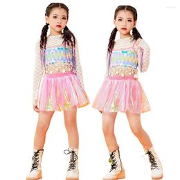 Stage Wear Children's Summer Dance Costume Sequin Online Dress/pants Set Girl Hip-hop Modern Jazz Street Performance