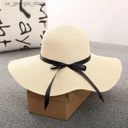 Wide Brim Hats Bucket Hats Womens Summer Fashion Beach Big Brim Str Womens Beach Hat Small Fresh Folding Sun Hat Accessories Womens Hat Y240319