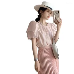 Women's Blouses Korean Fashion And Sweet Petal Sleeves Lyocell Shirt Women Streetwear Elegant Sexy Lightweight Artificial Silk Blouse Tops