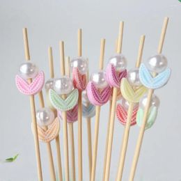 Forks Pointed Tip Toothpicks Elegant Faux Pearl Flower Fruit Picks For Buffet Cupcake Decoration 100 Bamboo Cocktail Kitchen