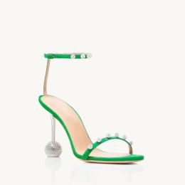 Sandals Rhinestone Narrow Band Green Sandals Special Heels Summer Designer Wedding Women High Heel Open Toe Crystal Party Banquet Shoes