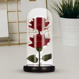 Decorative Flowers Rose Flower Gift For Women Valentines Day Girlfriend Valentine Decor Crafts Artificial With Lights In Glass Dome