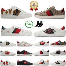 High Quality Womens Mens Shoes Bee Ace Sneakers Low Casual Shoe Sports Trainers Snake Tiger Embroidered White Green Stripes jogging Woman zapato Big Size 12