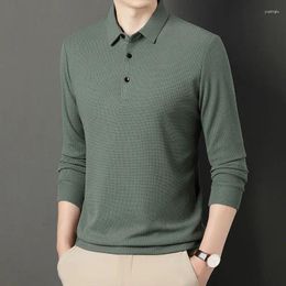 Men's Polos Autumn And Winter 2024 Pullover Lapel Fashion Splicing Button Solid Color Loose Fit Long Sleeved Polo Shirt