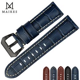 MAIKES Quality Genuine Leather Watch Strap 22mm 24mm 26mm Fashion Blue Accessories Watchband for Men Women 240311