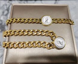 Simple Round Princess Head Portrait Woman Bracelet 14K Gold Necklace Thick Chain Bride Gift Jewelry Set