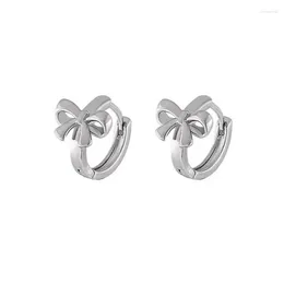 Hoop Earrings Fashion Simple Bowknot For Women Girls Kid Silver Plated Jewellery Korean Accessories Gifts 4XBF