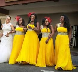 Stunning Yellow Bridesmaids Dresses Chiffon Long For African Women Plus size Crystal Beaded Prom Evening Dress Whole2141135