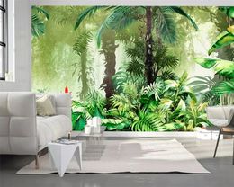 Wallpapers Custom 3d Tropical Rainforest Green Leaves Hand-painted Plant Animal Wall Mural Tapestry Home Decoration Self Adhesive Wallpaper