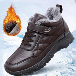 Walking Shoes Men Boots Waterproof Snow Warm Fur Winter Plush Ankel Antislip Pu Leather Male