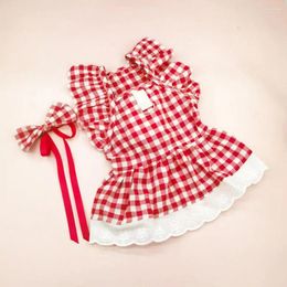 Dog Apparel Sleeve Pet Outfit Princess Dress Set With Sleeves Plaid Skirt Headdress Sweet Comfortable Costume For Lovely Summer